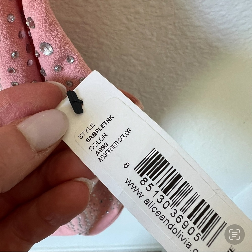 NWT Alice & Olivia Rhinestone Tank Top Bodysuit in Pink - Picture 3 of 4